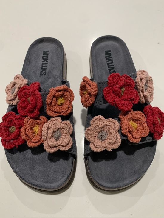 Muk Luks Shoes - MukLuks Women's Slide Sandals with Crochet Flower Embellishments, Boho, 6
